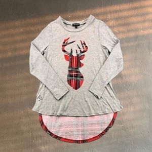 Simply Southern Red Plaid Deer Hi Low Top t shirt holiday christmas casual or PJ